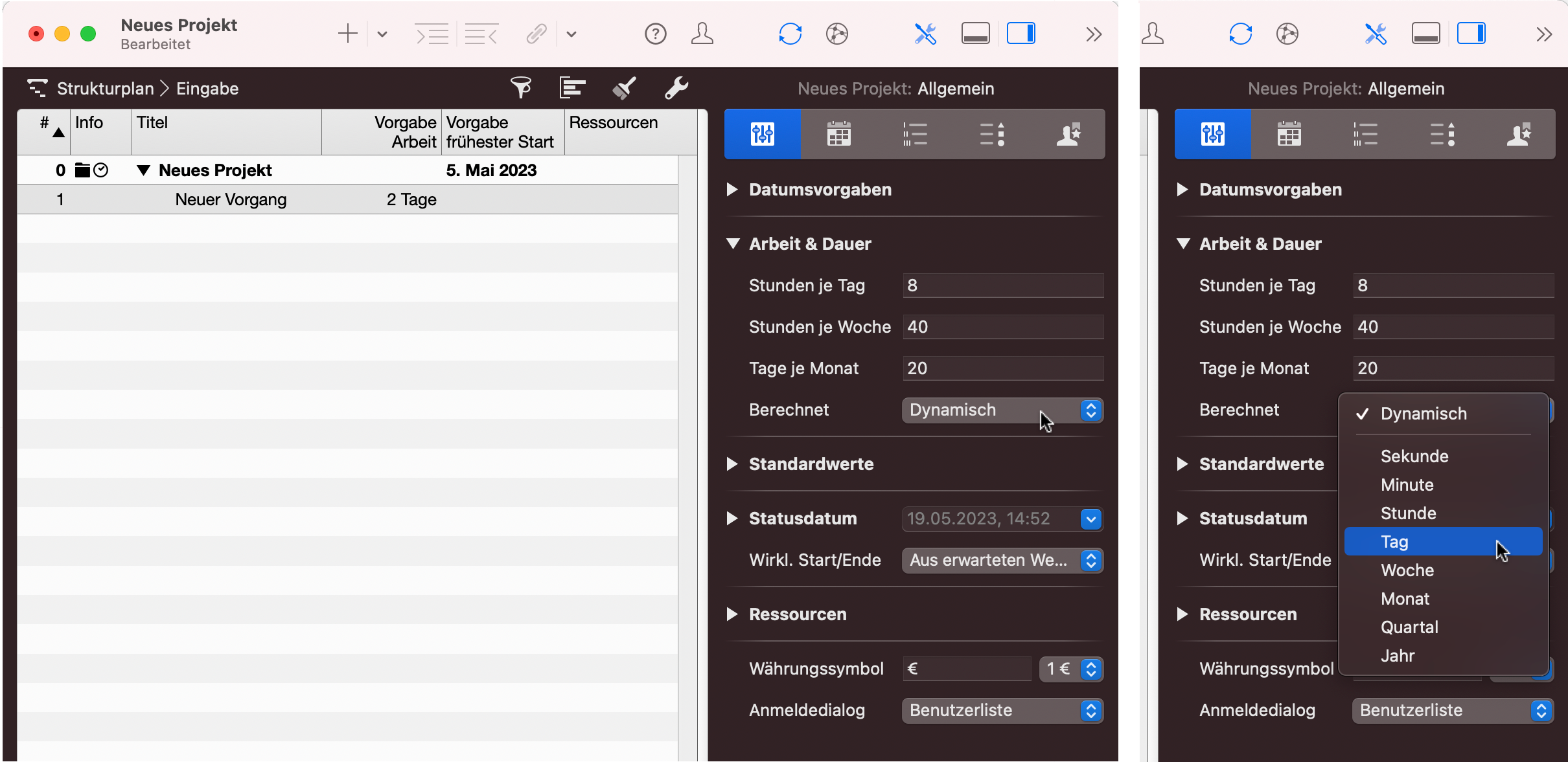 Merlin Project - Einheit der berechneten Dauern