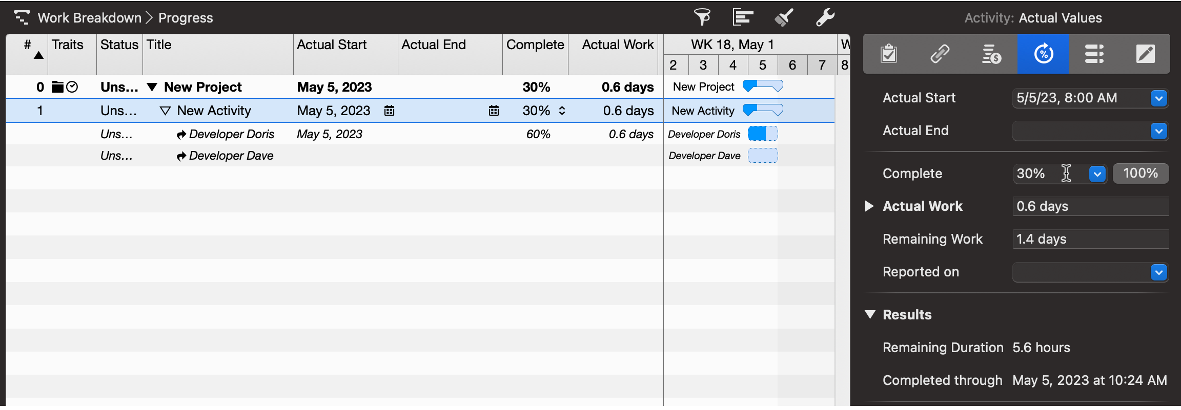 Merlin Project - Progress on an Assignment calculates Progress on Activity, viewed in 'Work Breakdown > Progress' Merlin Project - Progress on an Assignment calculates Progress on Activity, viewed in 'Work Breakdown > Progress'