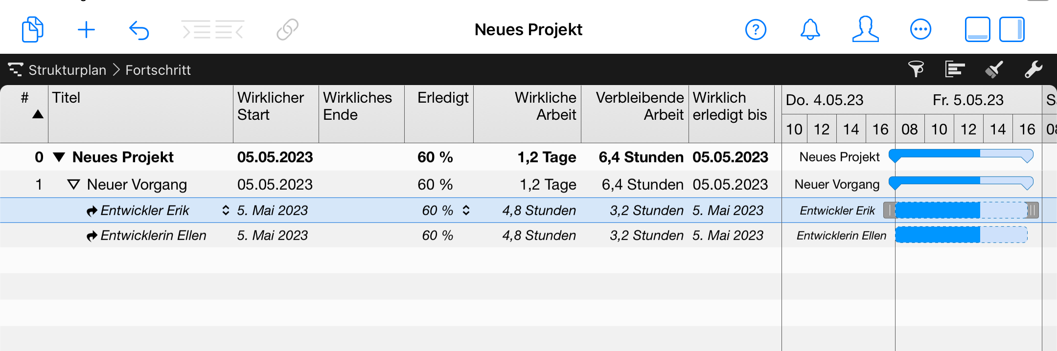 Merlin Project auf dem iPad - Zuweisungen des Vorgangs Merlin Project auf dem iPad - Zuweisungen des Vorgangs