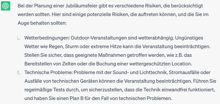 Antwort von ChatGPT zum Risikomanagement