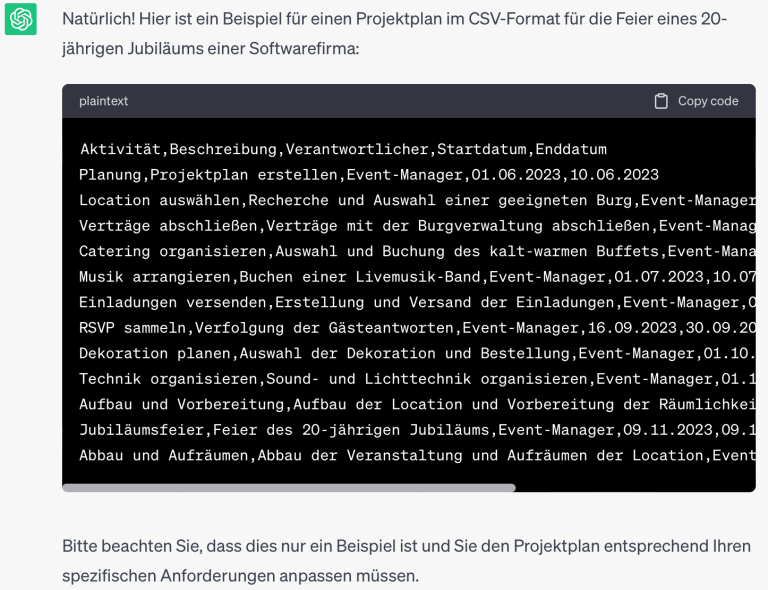 Antwort von ChatGPT Antwort von ChatGPT