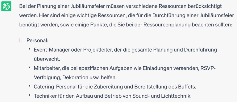 Antwort von ChatGPT zum Ressourcenbedarf