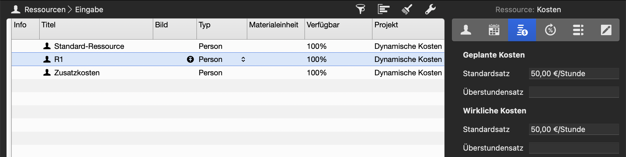 R1 Kosten pro Stunde R1 Kosten pro Stunde
