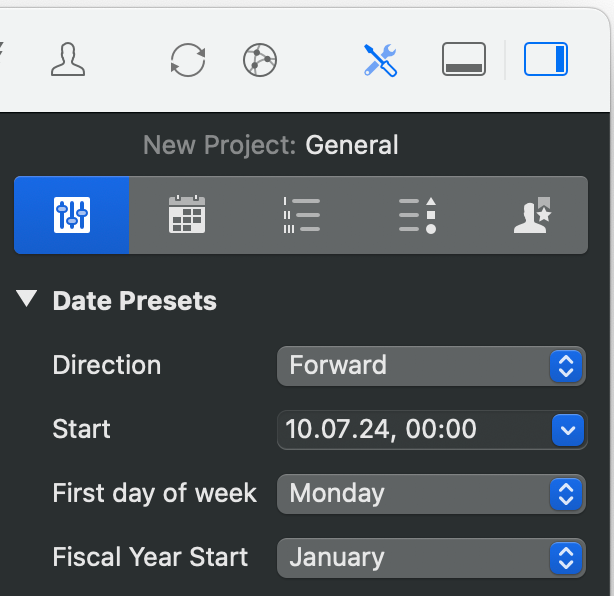 The inspector for project settings in Merlin Project The inspector for project settings in Merlin Project