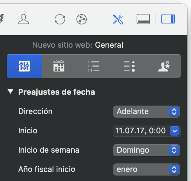 El inspector para la configuración del proyecto en Merlin Project El inspector para la configuración del proyecto en Merlin Project