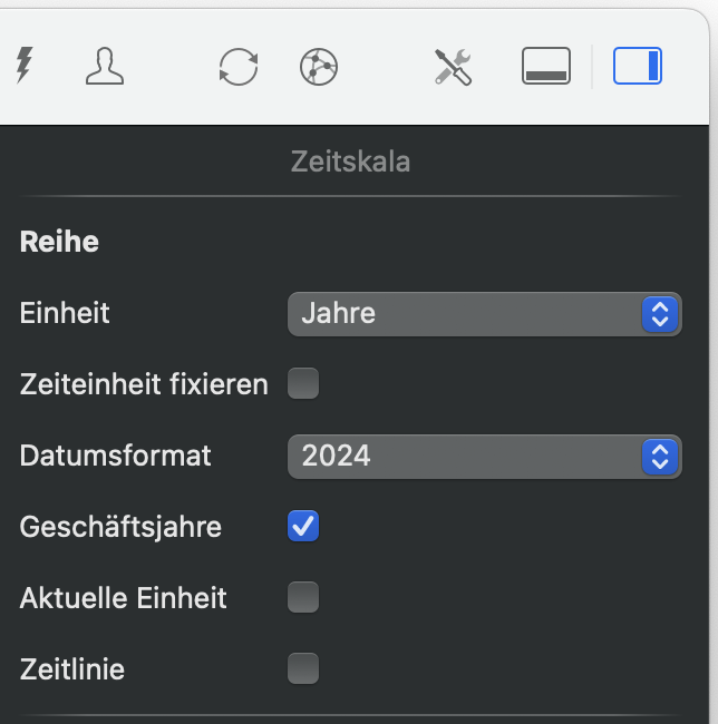 Der Inspektor für die Zeitachse in Merlin Project