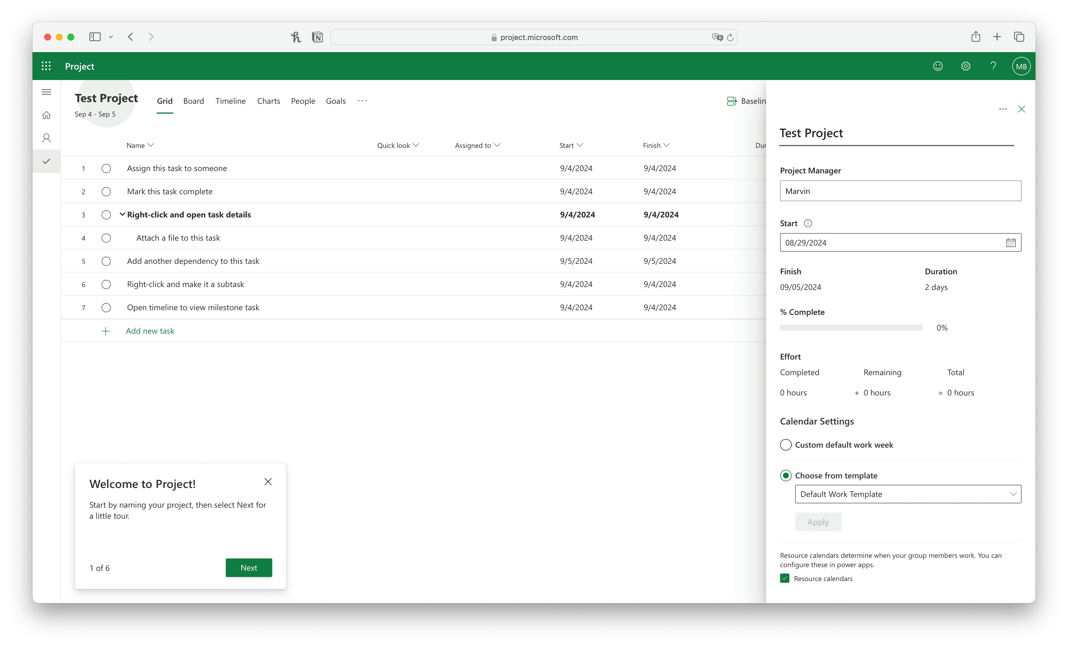 Le projet de test dans Microsoft Project Planner 3 Le projet de test dans Microsoft Project Planner 3
