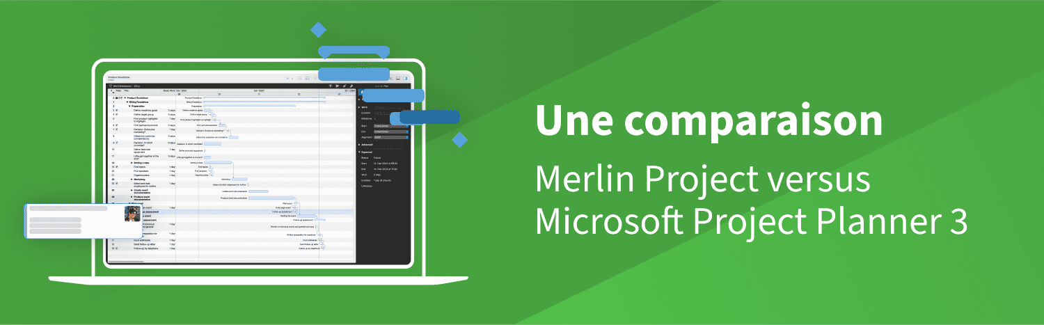 Une comparaison : quel logiciel de gestion de projet est le meilleur ? Merlin Project vs. Microsoft Project Planner