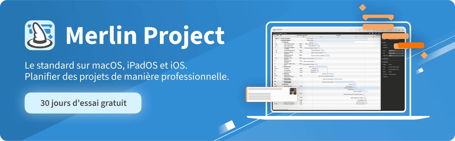 Merlin Project - le standard sur macOS, iPadOS et iOS. Planifier des projets de manière professionnelle.
