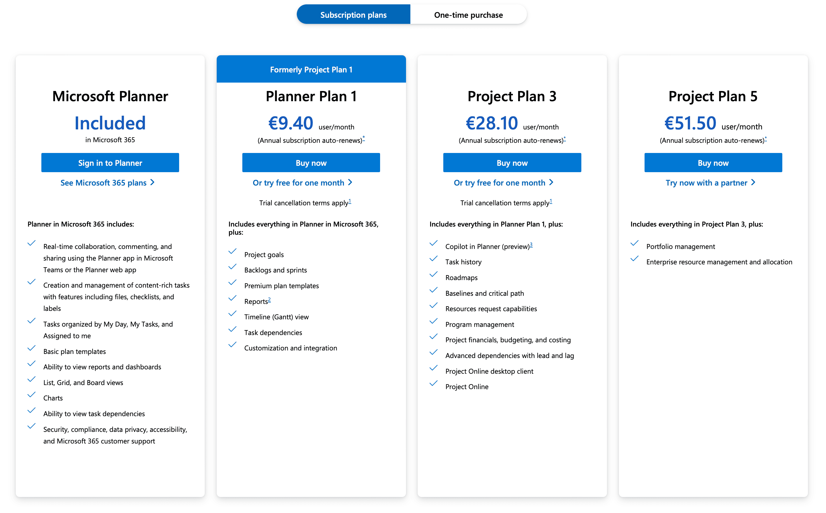 MS Project 订阅产品组合概览 MS Project 订阅产品组合概览