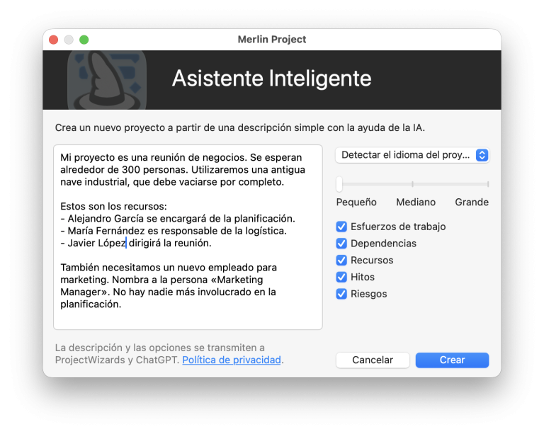 El asistente inteligente para nuevos proyectos en Merlin Project 9