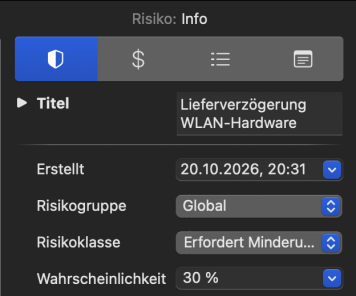 Risiko-Inspektor von Merlin Project für Lieferverzögerung WLAN-Hardware mit Wahrscheinlichkeit 30 Prozent