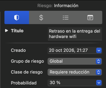Inspector de riesgo de Merlin Project para Retraso en la entrega del hardware wifi con Probabilidad 30 %