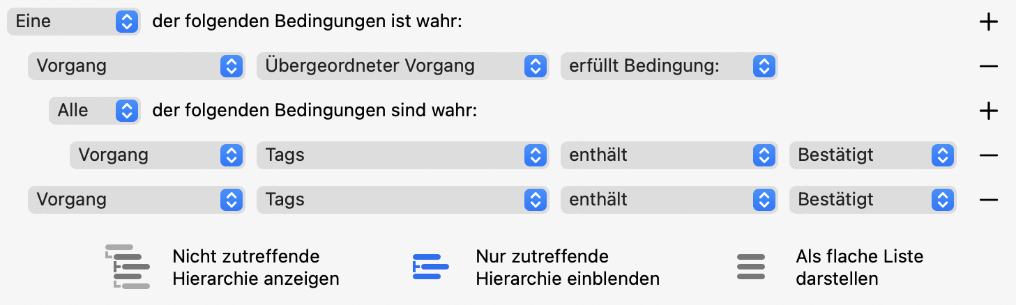 Filtereinstellungen mit Gruppenvorgang