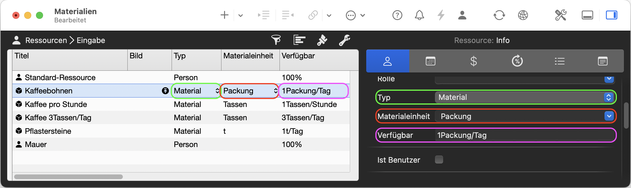 Merlin Projekt: Erstellen einer Materialressource - Paket Kaffeebohnen Merlin Projekt: Erstellen einer Materialressource - Paket Kaffeebohnen
