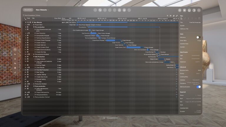 Activités et jalons dans Merlin Project sur Vision Pro