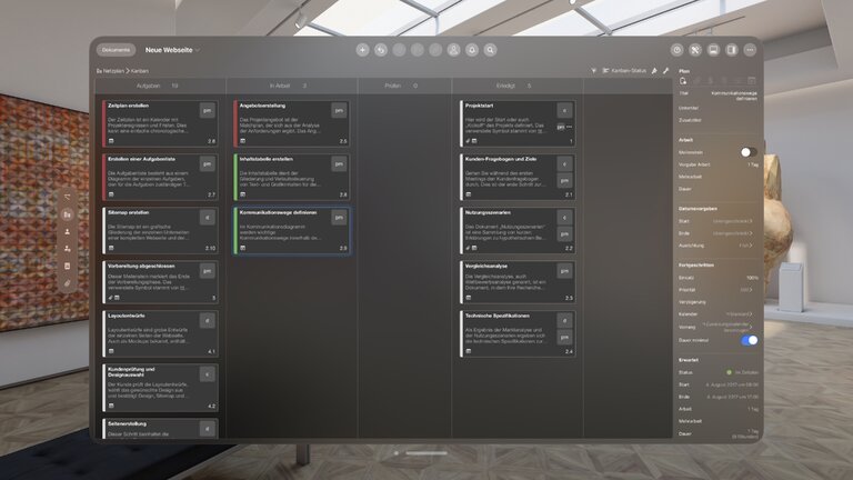 Kanban Boards in Merlin Project auf der Vision Pro Kanban Boards in Merlin Project auf der Vision Pro