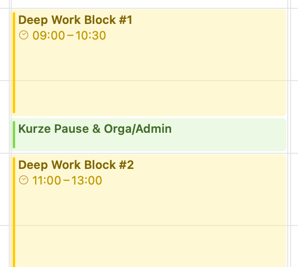 Kalender mit Fokusblöcken Kalender mit Fokusblöcken