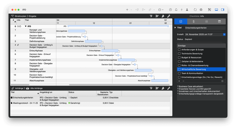 Entscheidungskriterien & Mehr als Anhänge in Merlin Project hinterlegen