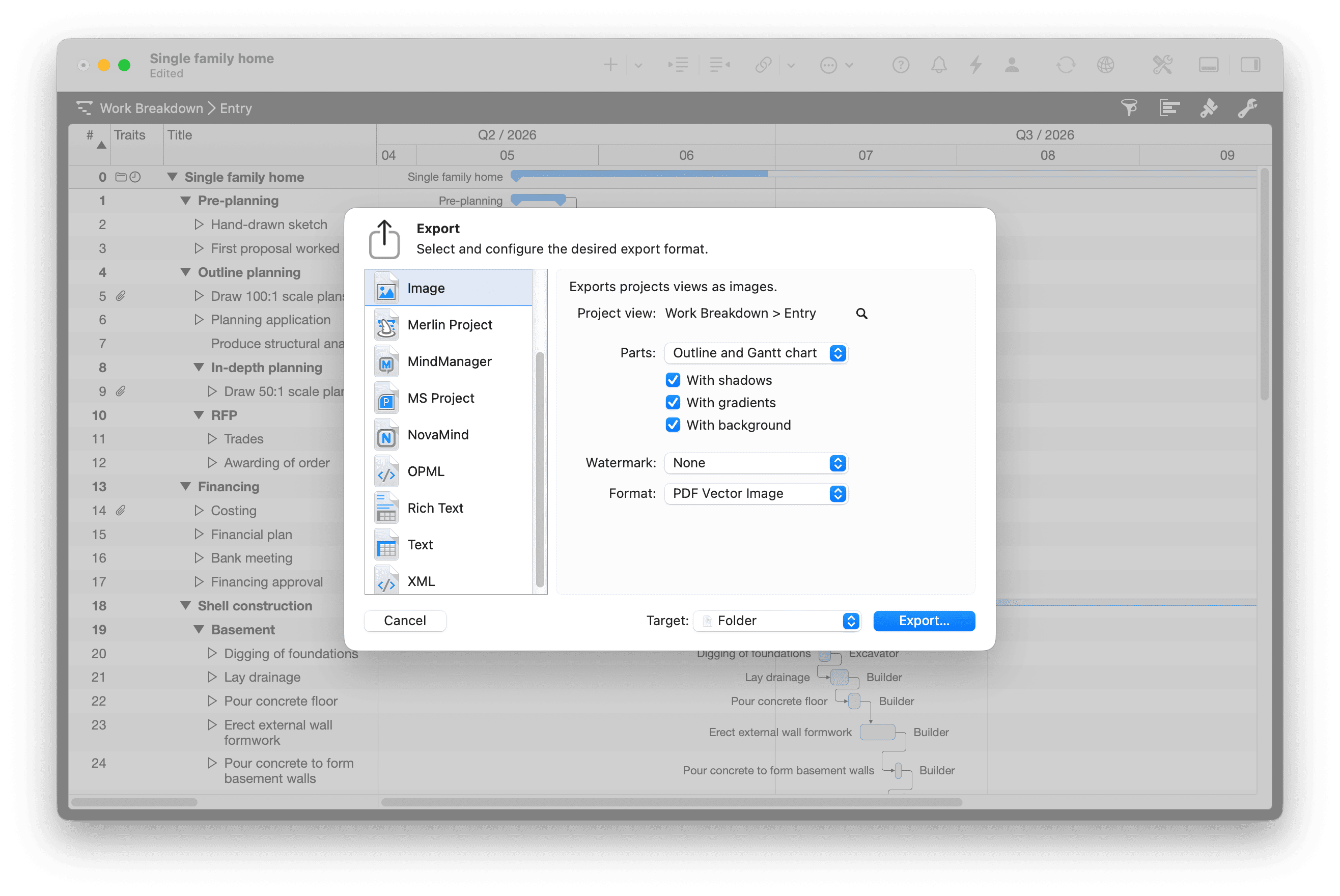 Gantt with printable PDF export