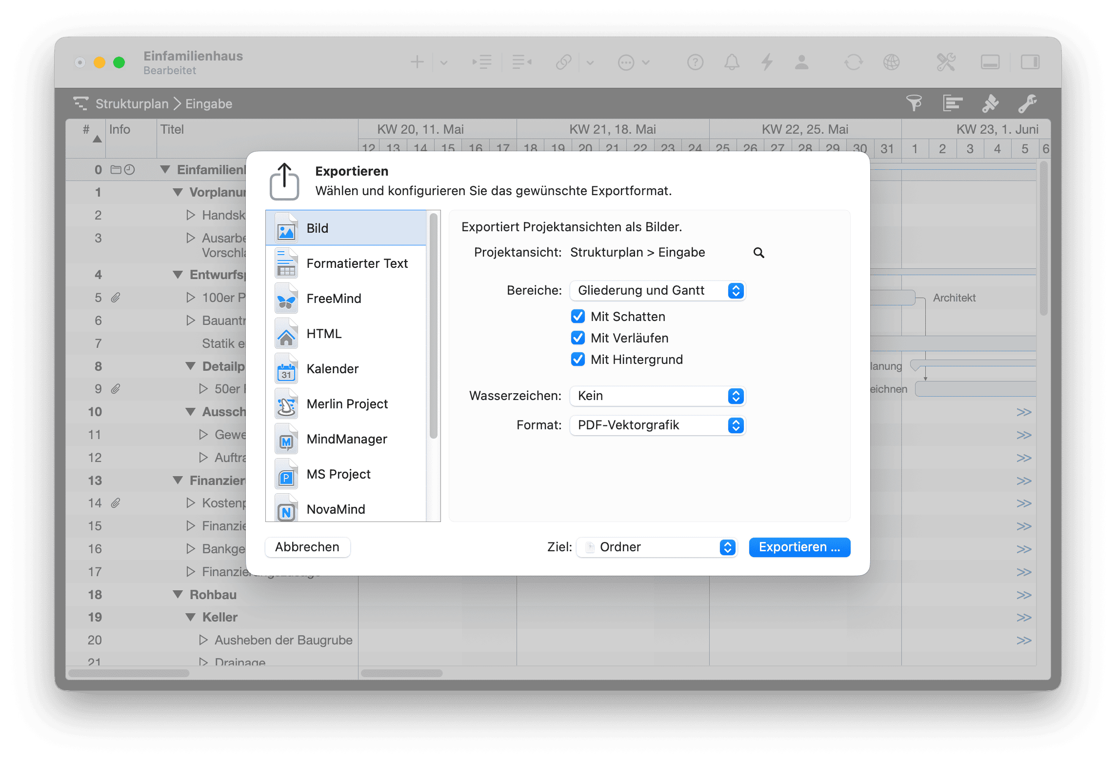 Gantt mit druckbarem PDF-Export