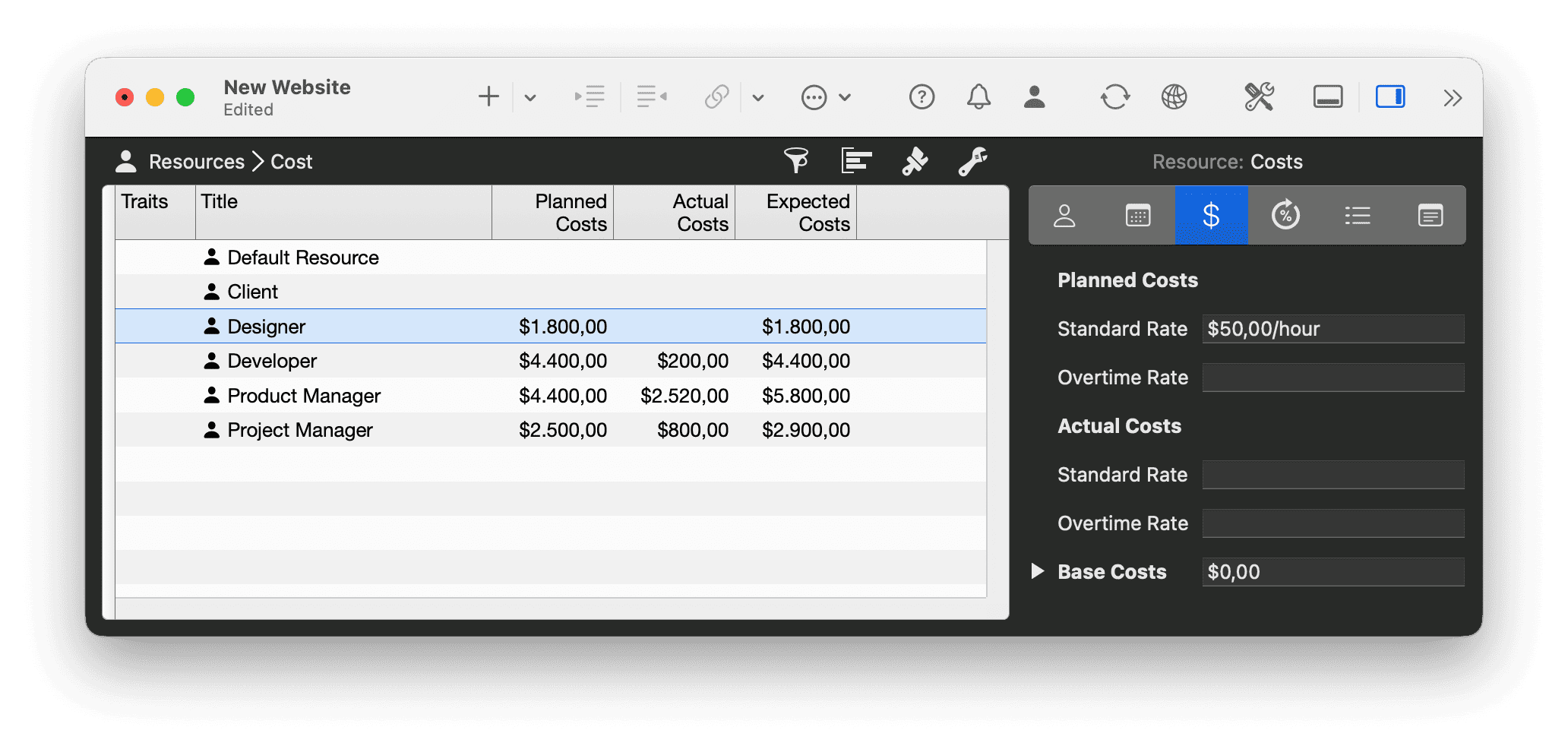 Resources and costs across multiple projects