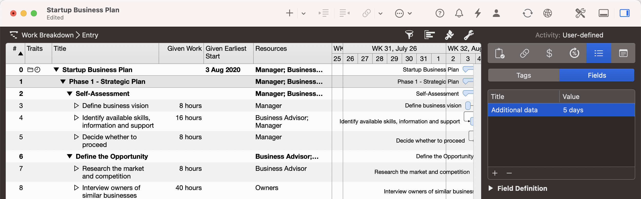 Activity: User-defined | Fields