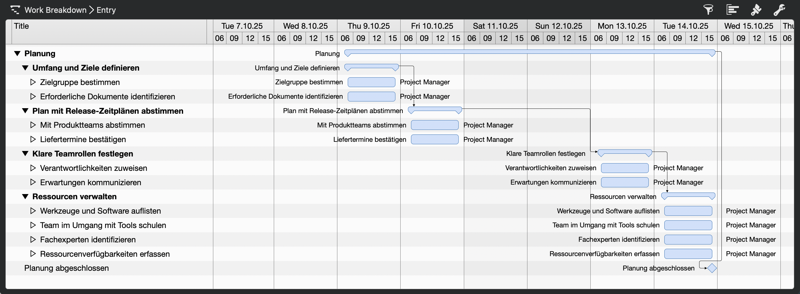 Projektplanung mit Gantt in Merlin Project