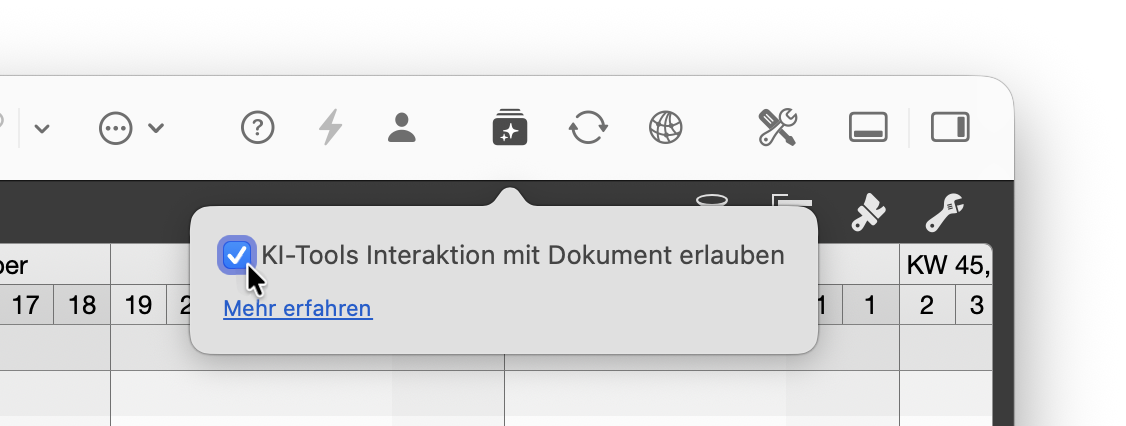 Der MCP-Dialog in Merlin Project MCP-Dialog in Merlin Project