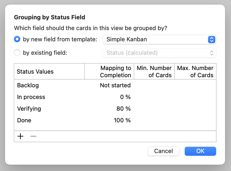 Define status fields in Merlin Project by creating new fields from a template or choosing custom fields that suit your requirements
