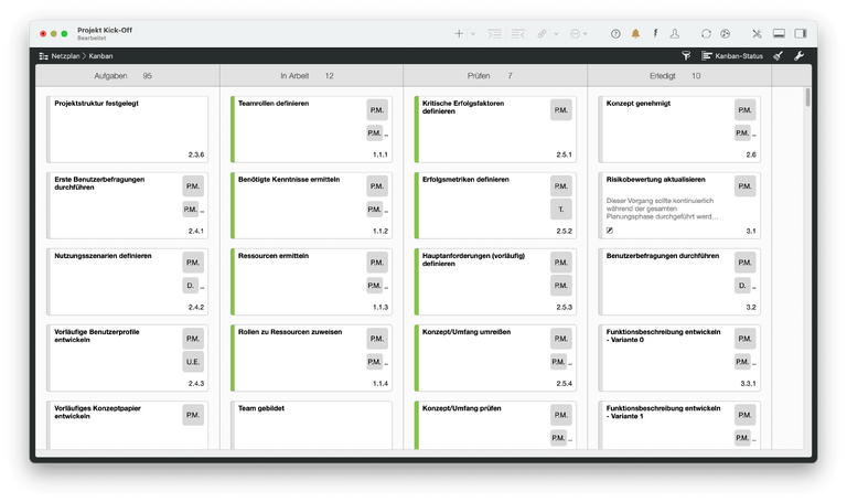 Die Kanban-Ansicht in Merlin Project