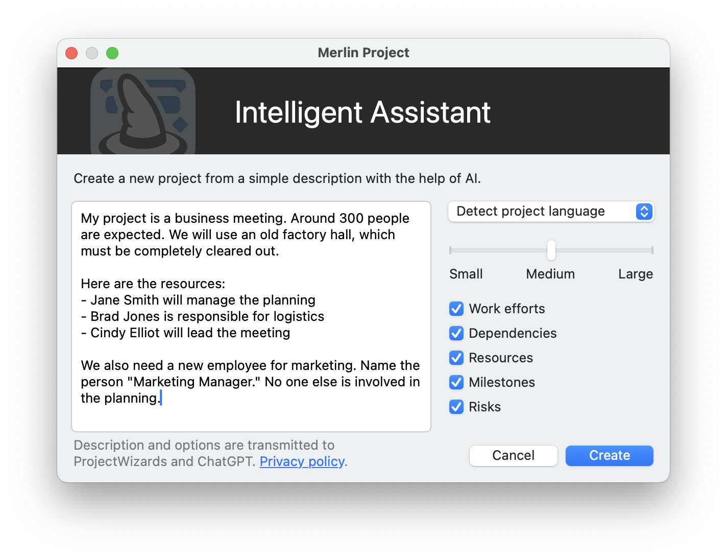 The intelligent assistant in Merlin Project