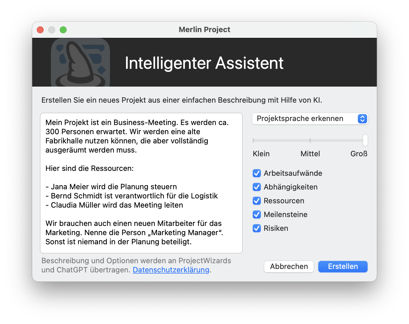 Der intelligente Assistent in Merlin Project