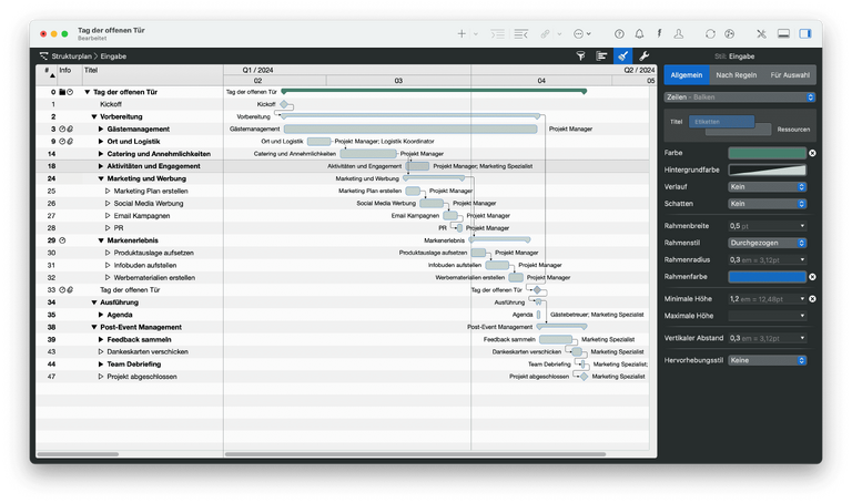 Die Vorgangsbalken sind jetzt in Grün gefärbt Die Vorgangsbalken sind jetzt in Grün gefärbt