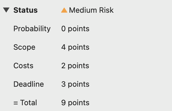 La section sur l'état des risques dans l'inspecteur dans Merlin Project
