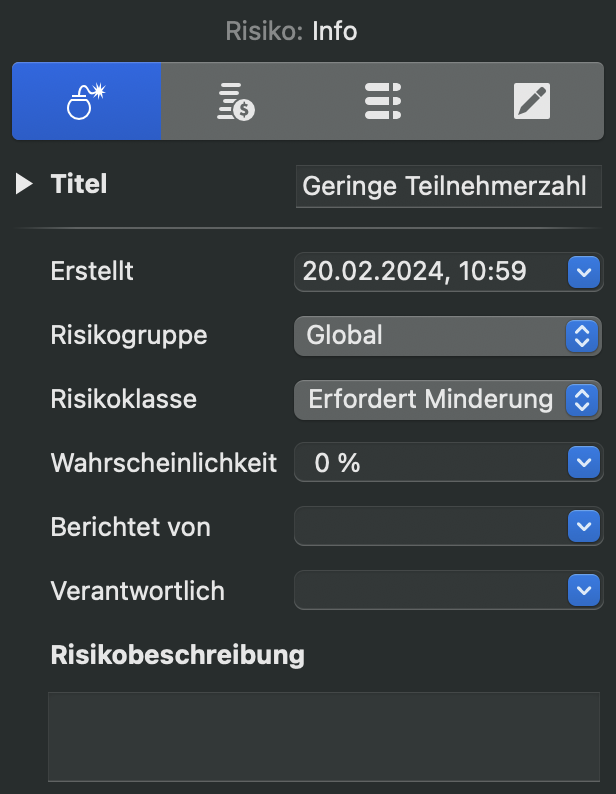 Der Abschnitt Risikoinformationen im Inspektor in Merlin Project