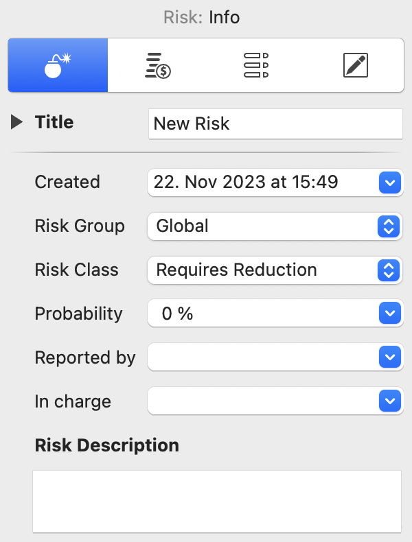 La section d'information sur les risques dans l'inspecteur dans Merlin Project