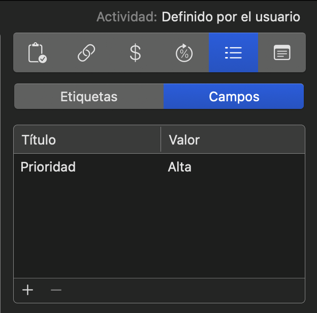 Campo propio Prioridad con el valor Alta en el inspector