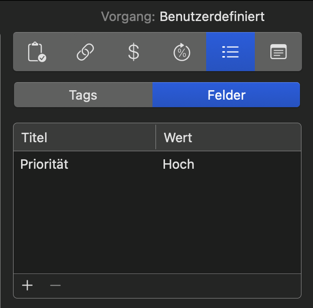 Eigenes Feld Priorität mit dem Wert Hoch im Inspektor Eigenes Feld Priorität mit dem Wert Hoch im Inspektor