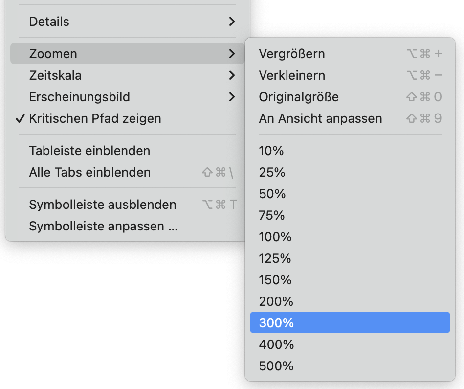 Zoom-Optionen in Merlin Project Zoom-Optionen in Merlin Project