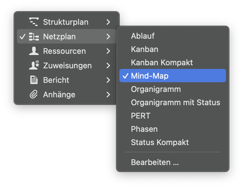 Die Mind Map-Ansicht in Merlin Project Die Mind Map-Ansicht in Merlin Project