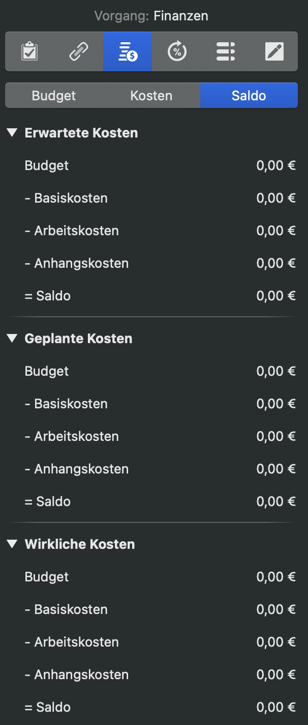 Der Tab Saldo in Merlin Project