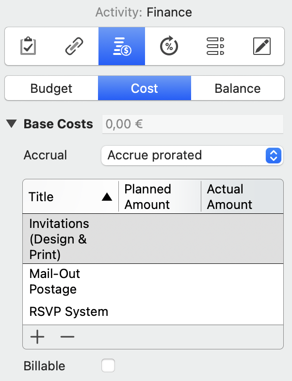 Example of how costs can be inserted in the Open Day event in Merlin Project Example of how costs can be inserted in the Open Day event in Merlin Project