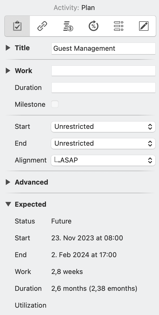 Activity Inspector in Merlin Project Activity Inspector in Merlin Project
