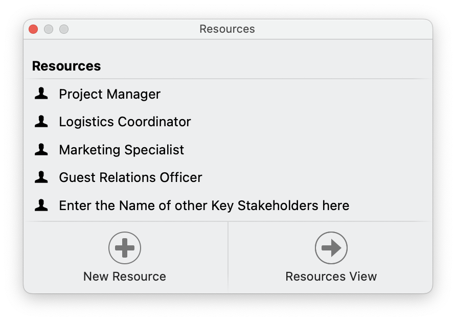 The Resource Window in Merlin Project The Resource Window in Merlin Project