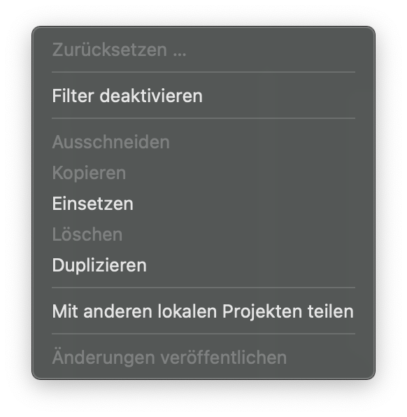 Optionen für Filter in Merlin Project