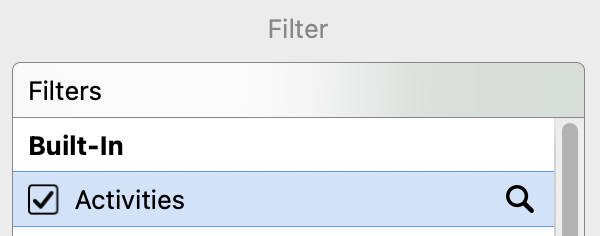The filter to only show activities is now active