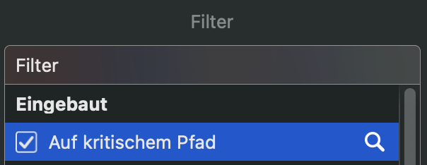Der Filter, der nur Vorgänge anzeigt, ist jetzt aktiv