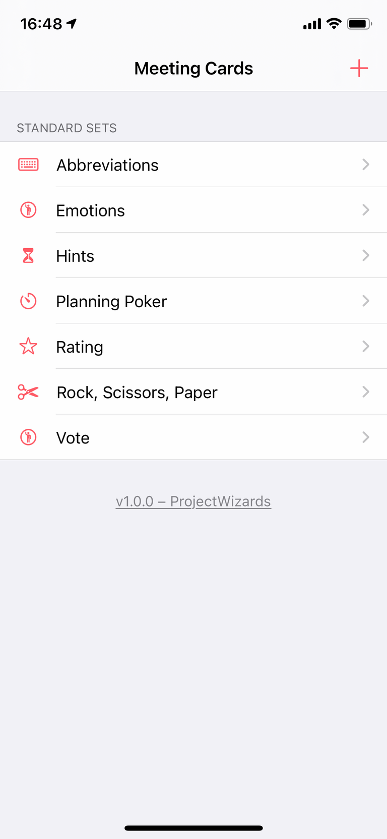 Meeting Cards with the available card sets