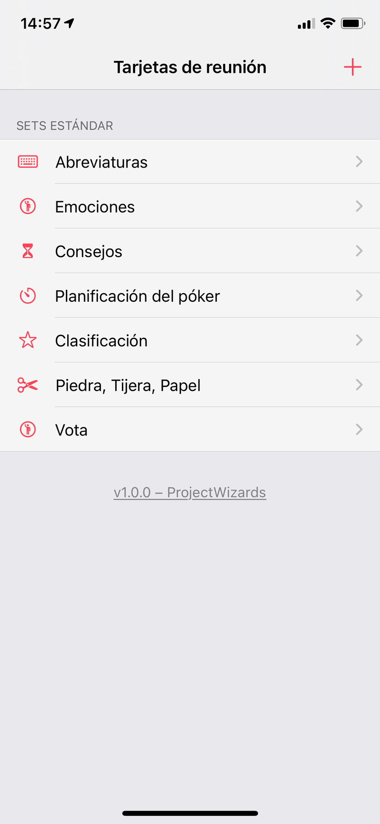 Tarjetas de reunión con los juegos de tarjetas disponibles